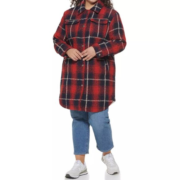 Levi's Red Blue Plaid Full Zip Long Sleeve Wool Blend Shacket Womens Plus 4X NWT - Picture 15 of 16